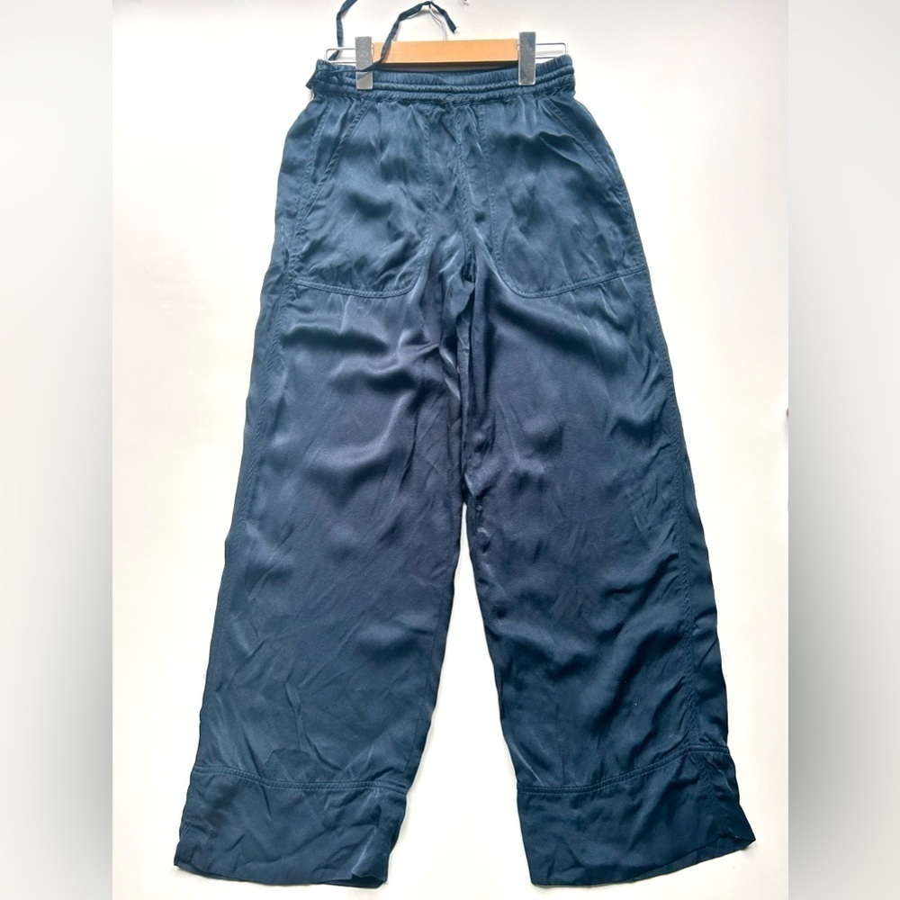Club Monaco Belted Pull-On Pants wide legs satin blue xs